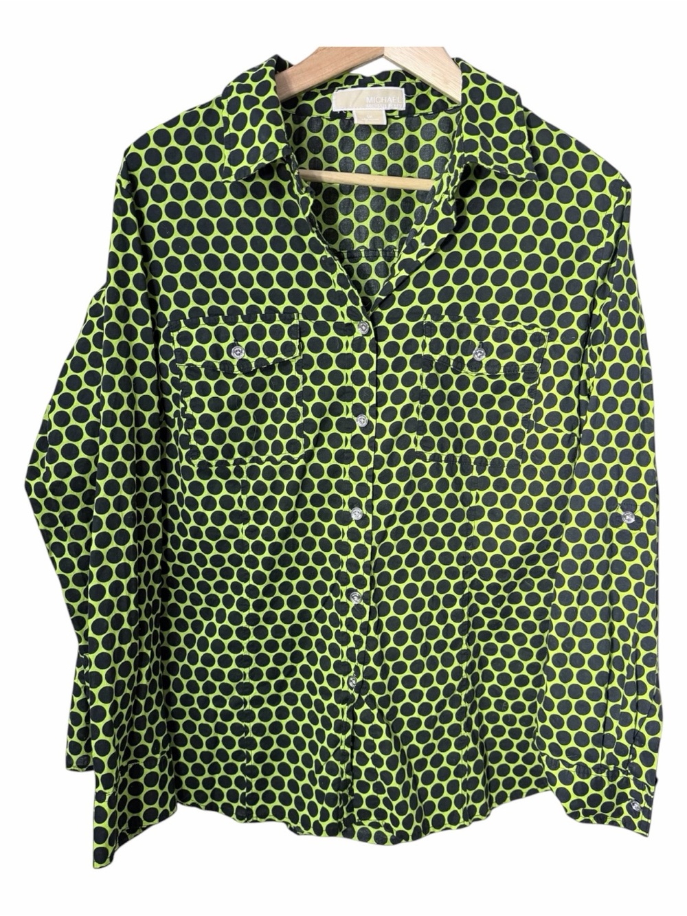 Michael Kors Neon Green & Black Polka Dot Blouse 1X